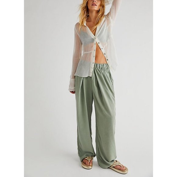 Free People Pants - FREE PEOPLE Nothin To Say Pleated Trousers / Seagrass